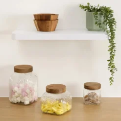 Decoratieve glazen voorraadpot 1 liter Acacia deksel Five®