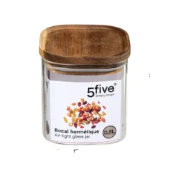 Glazen voorraadpot 600 ml acacia deksel Five®