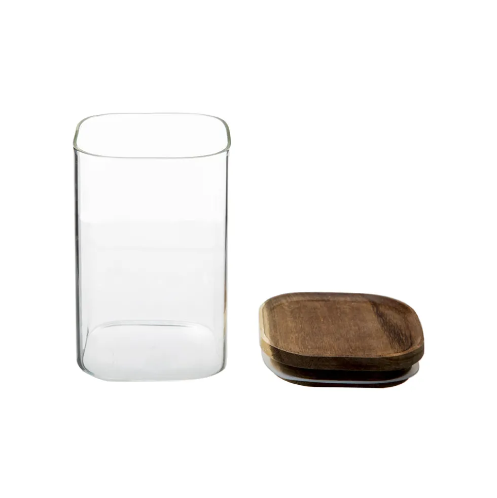 Glazen voorraadpot 900 ml acacia deksel Five®