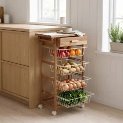 Houten keukentrolley met opbergmanden Five®