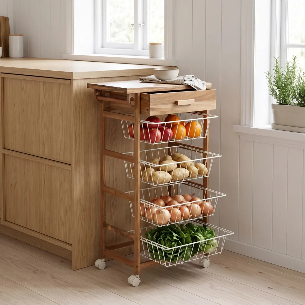 Houten keukentrolley met opbergmanden Five®