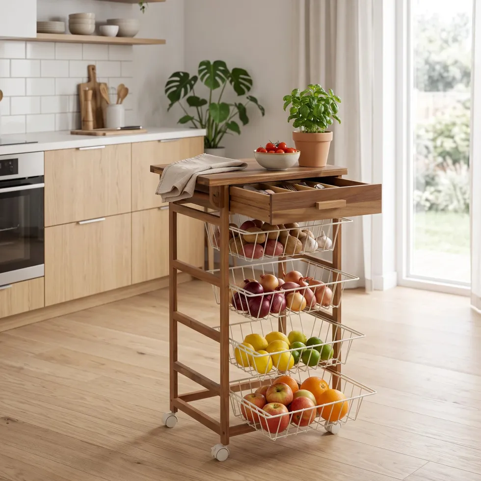 Houten keukentrolley met opbergmanden Five®