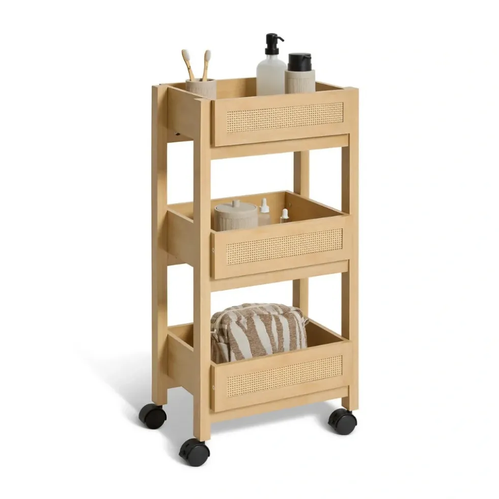 Japandi houten trolley met webbing-look Five®