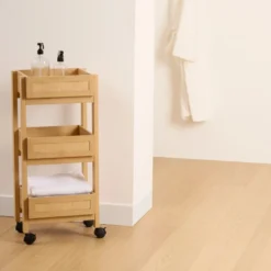 Japandi houten trolley met webbing-look Five®