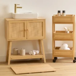 Japandi houten trolley met webbing-look Five®