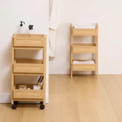 Japandi houten trolley met webbing-look Five®