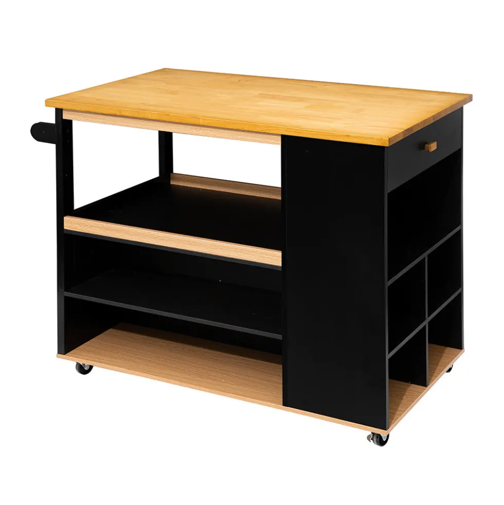Keukeneiland op wielen hout zwart Five®
