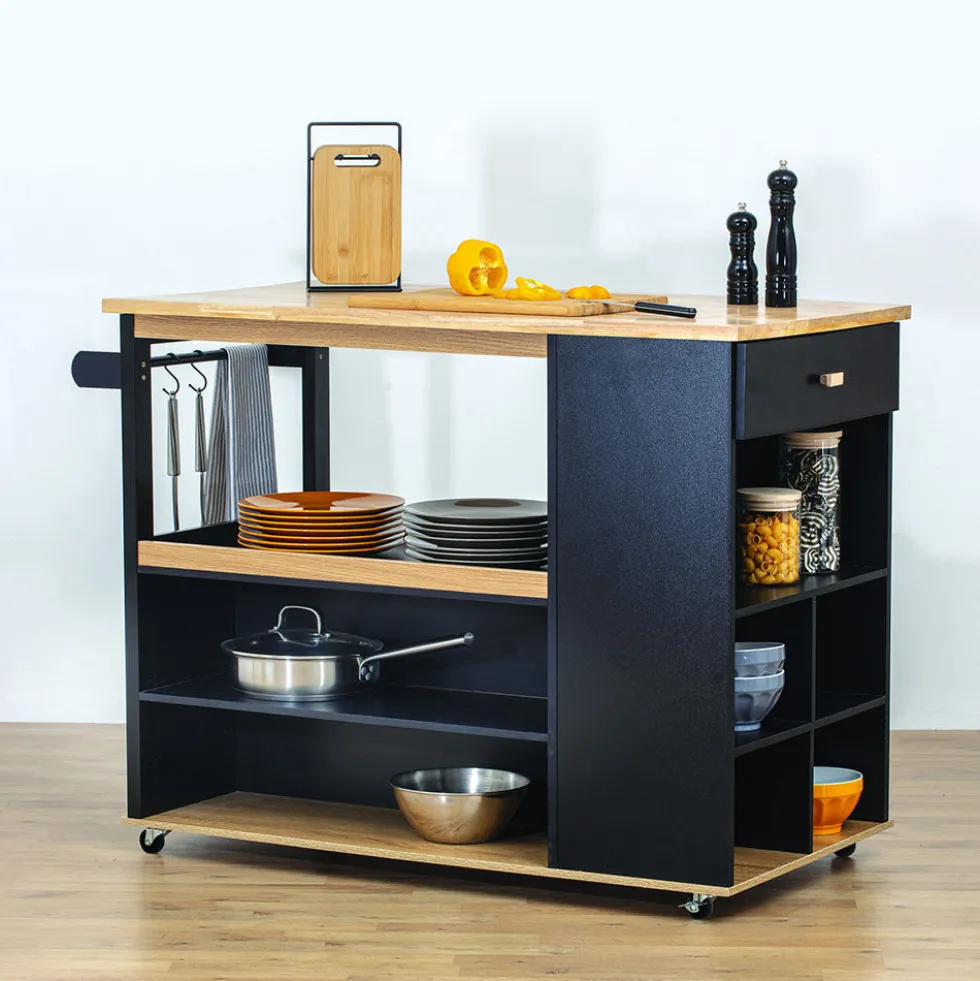 Keukeneiland op wielen hout zwart Five®