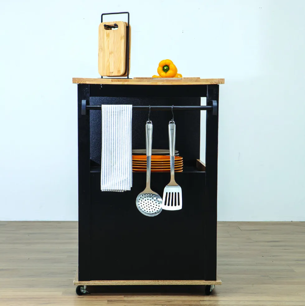 Keukeneiland op wielen hout zwart Five®