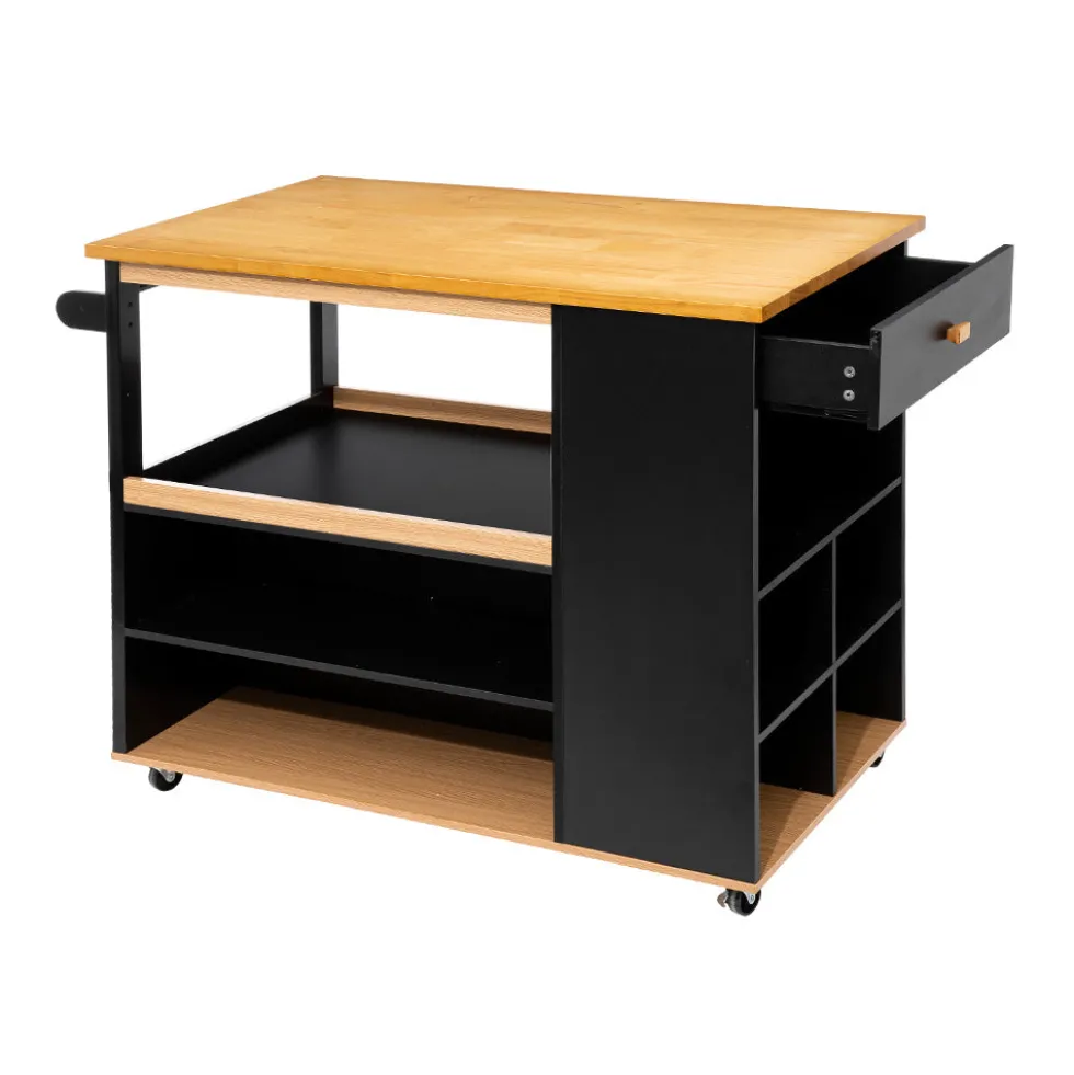 Keukeneiland op wielen hout zwart Five®
