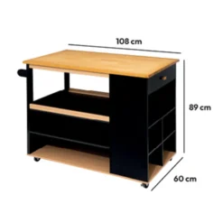 Keukeneiland op wielen hout zwart Five®