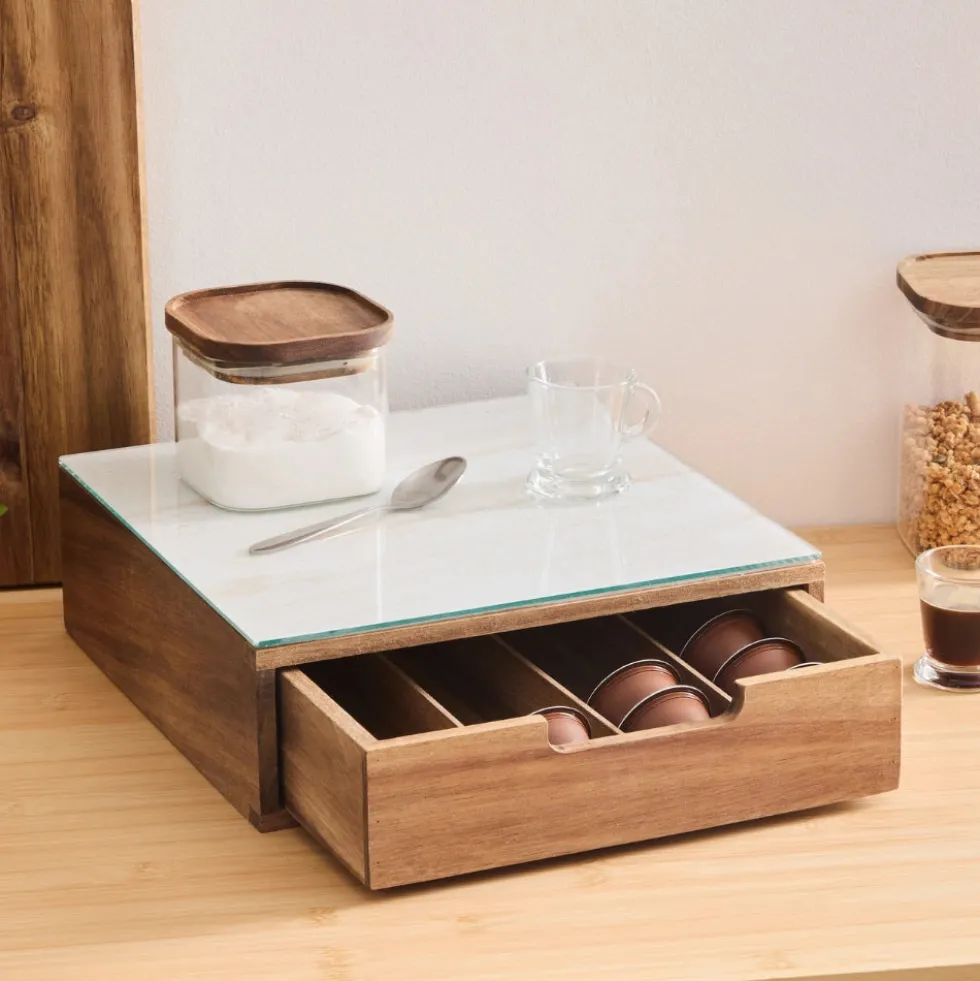 Koffiecup houder acaciahout met lade Five®