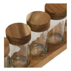 Kruidenpotjes in houder Acacia deksel en strooidop Five®