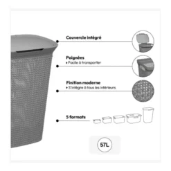 Kunststof wasmand met deksel 57 liter Five®