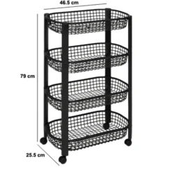 Kunststof zwarte trolley met 4 mandjes Five®