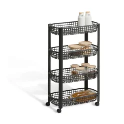 Kunststof zwarte trolley met 4 mandjes Five®
