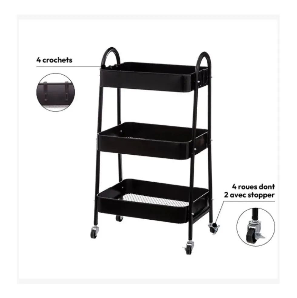 Metalen trolley zwart 3 laags Five®