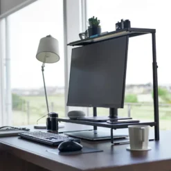 Monitorstandaard zwart 2-laags in hoogte verstelbaar Yamazaki