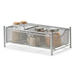 Open rekje met uitschuifbare mand zilver Zeller Present