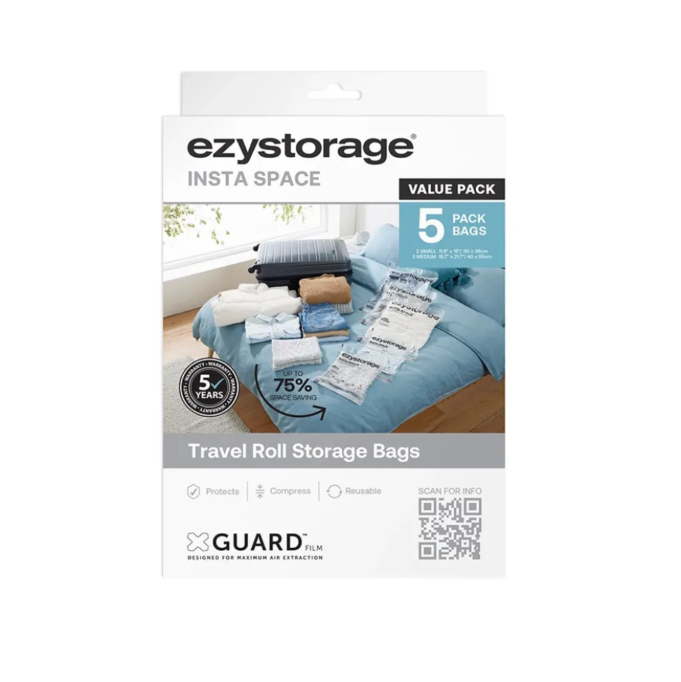 Oprolbare vacuümzak 2x small en 3x medium Ezystorage