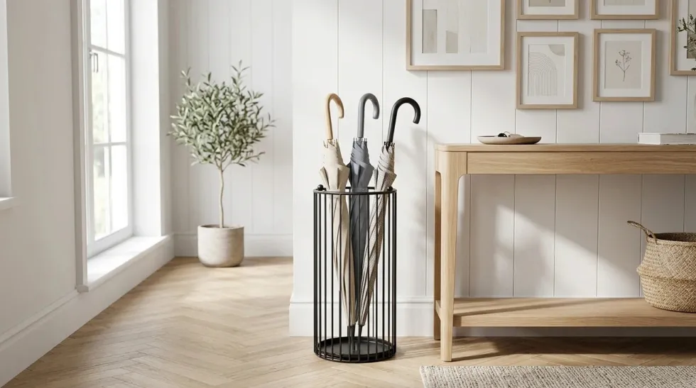 Parapluhouder zwart met lekbak metaal Five®