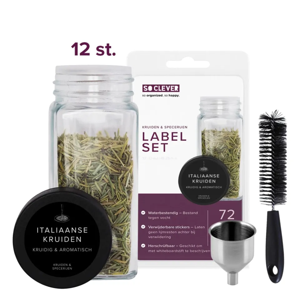 So Clever kruidenset 12 Kruidenpotjes 120 ml met Ø35mm Labels