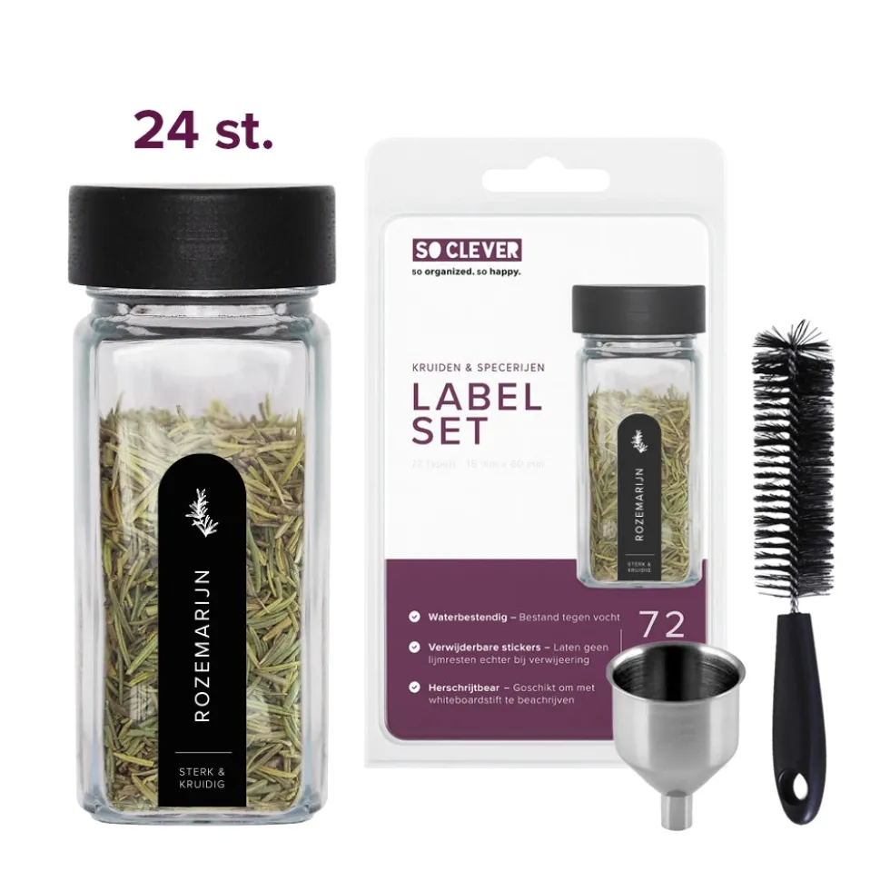 So Clever kruidenset 24 Kruidenpotjes 120 ml met 15x60mm Labels