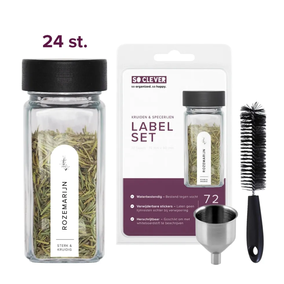 So Clever kruidenset 24 Kruidenpotjes 120 ml met 15x60mm Labels
