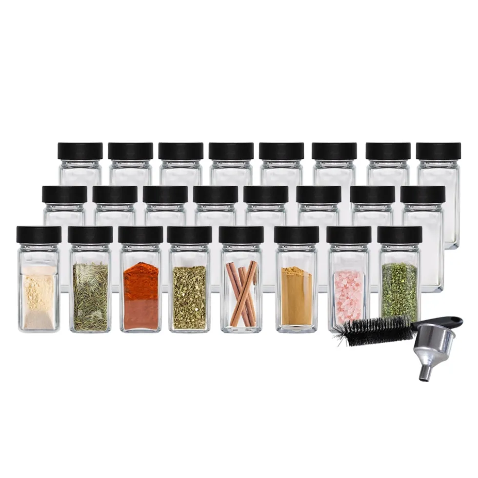 So Clever Vierkante Kruidenpotjes 120 ml (24 st.) Bamboe Zwarte Deksels