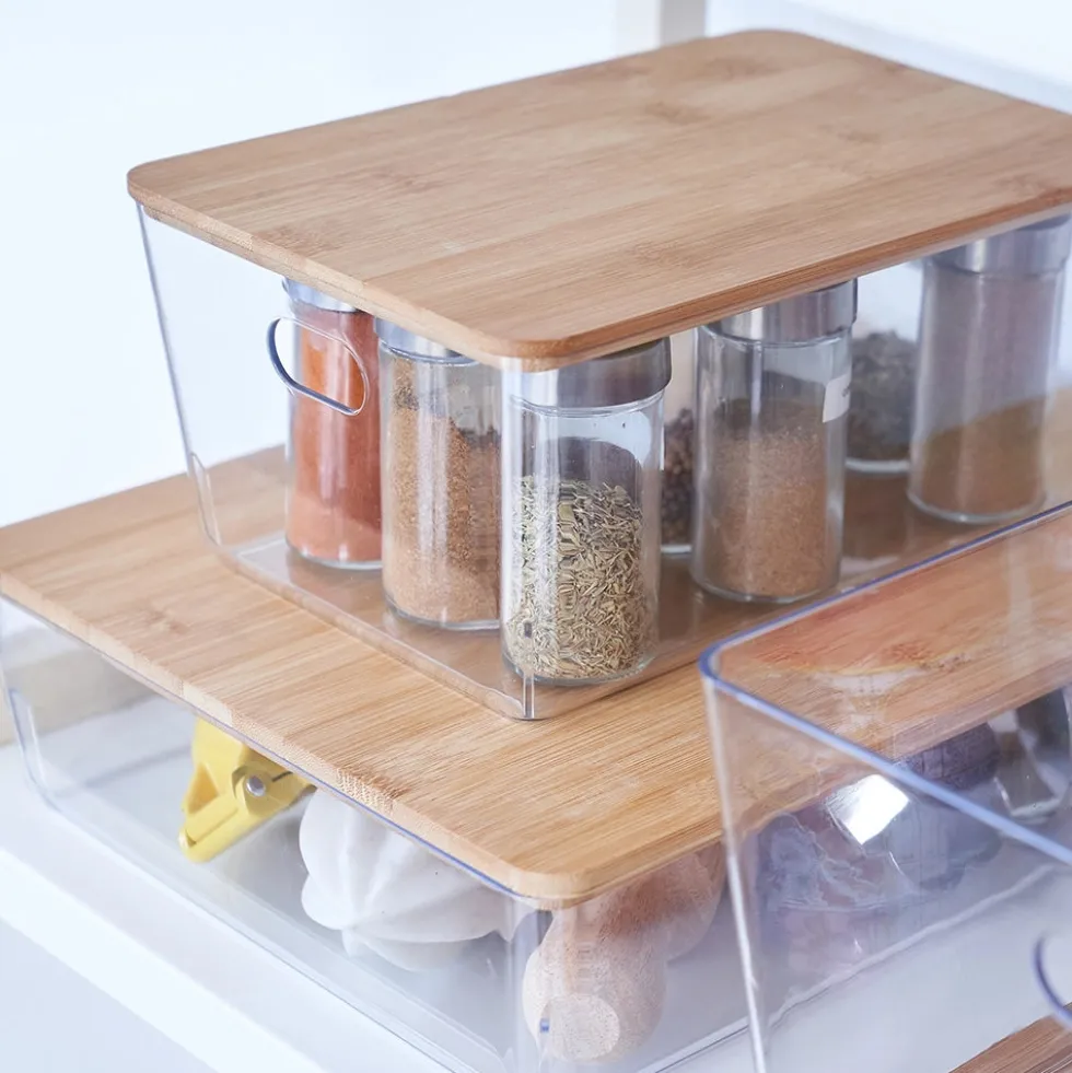 Transparant bakje bamboe deksel 6 liter Ezystorage