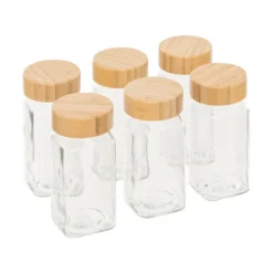 Vierkante kruidenpotjes 120 ml (6 st.) bamboe deksel Five®