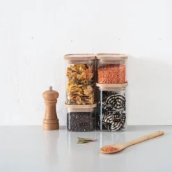 Voorraadpotten met houten deksel 4-delig Five®