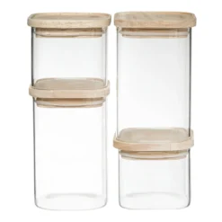 Voorraadpotten met houten deksel 4-delig Five®