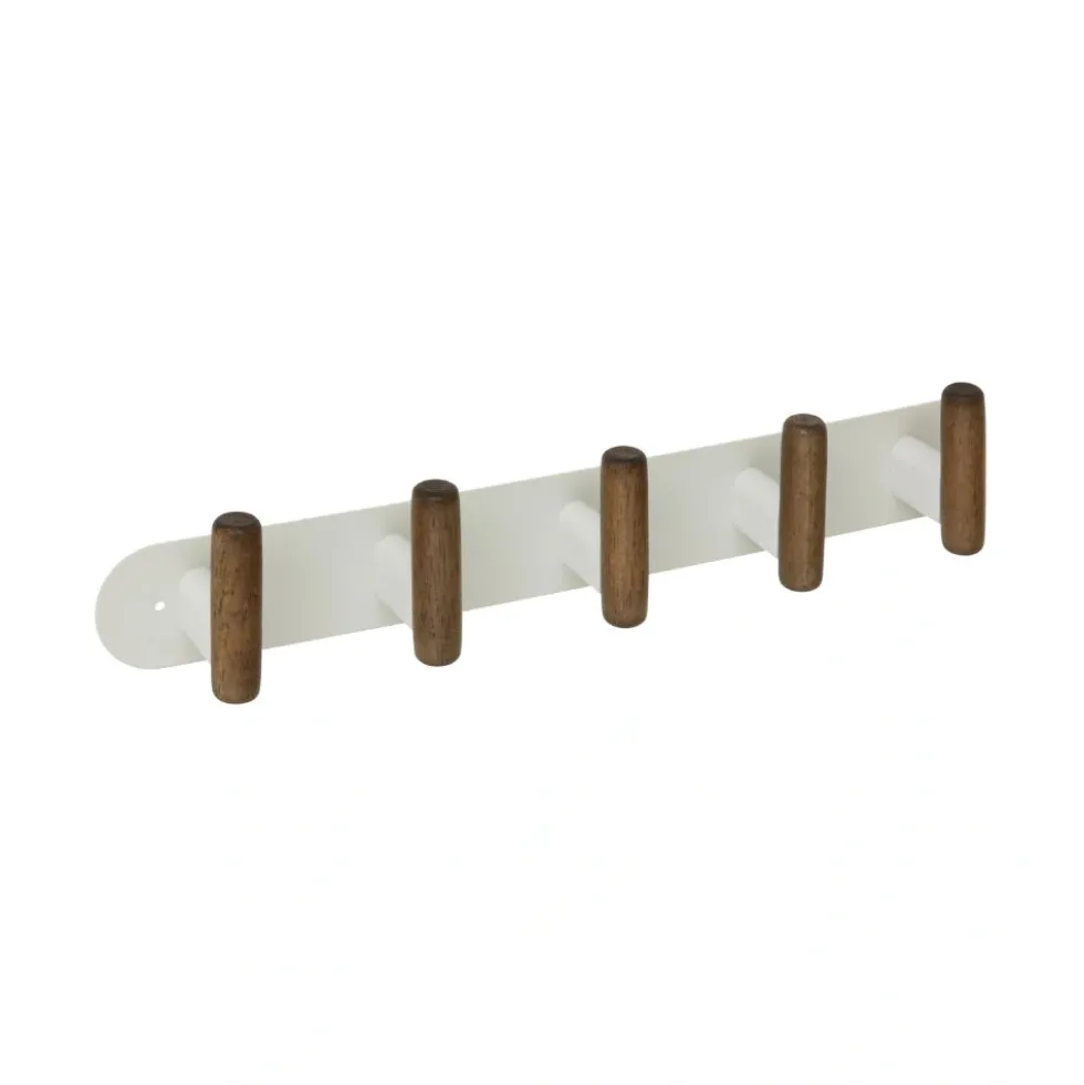 Wandkapstok metaal/hout 40cm met 5 ophanghaken Five® Cassie
