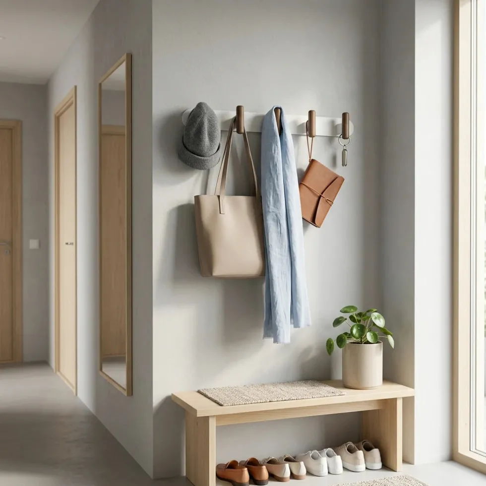 Wandkapstok metaal/hout 40cm met 5 ophanghaken Five® Cassie