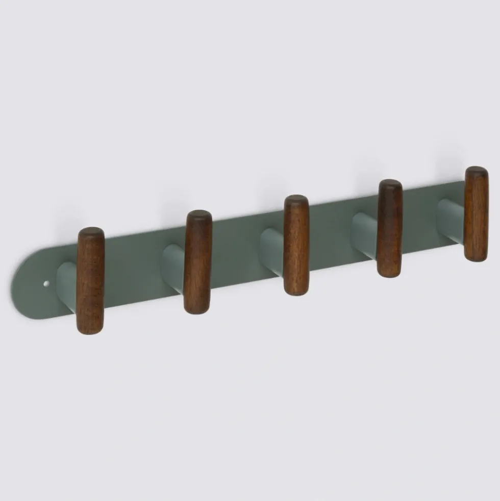 Wandkapstok metaal/hout 40cm met 5 ophanghaken Five® Cassie