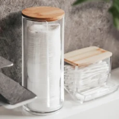 Wattenschijfjes dispenser bamboe deksel Five® - Selena