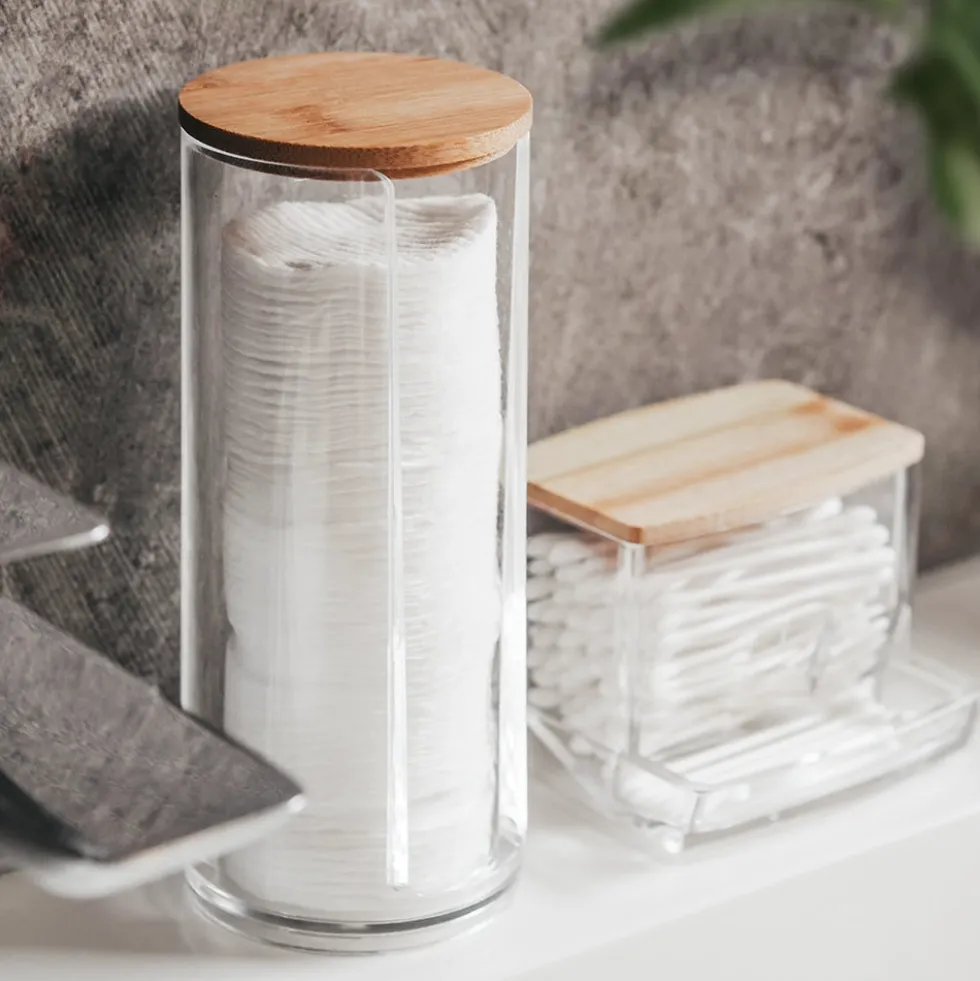 Wattenschijfjes dispenser bamboe deksel Five® - Selena