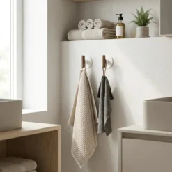 Zelfklevend handdoekhaakje metaal/hout 2 stuks Five® Cassie