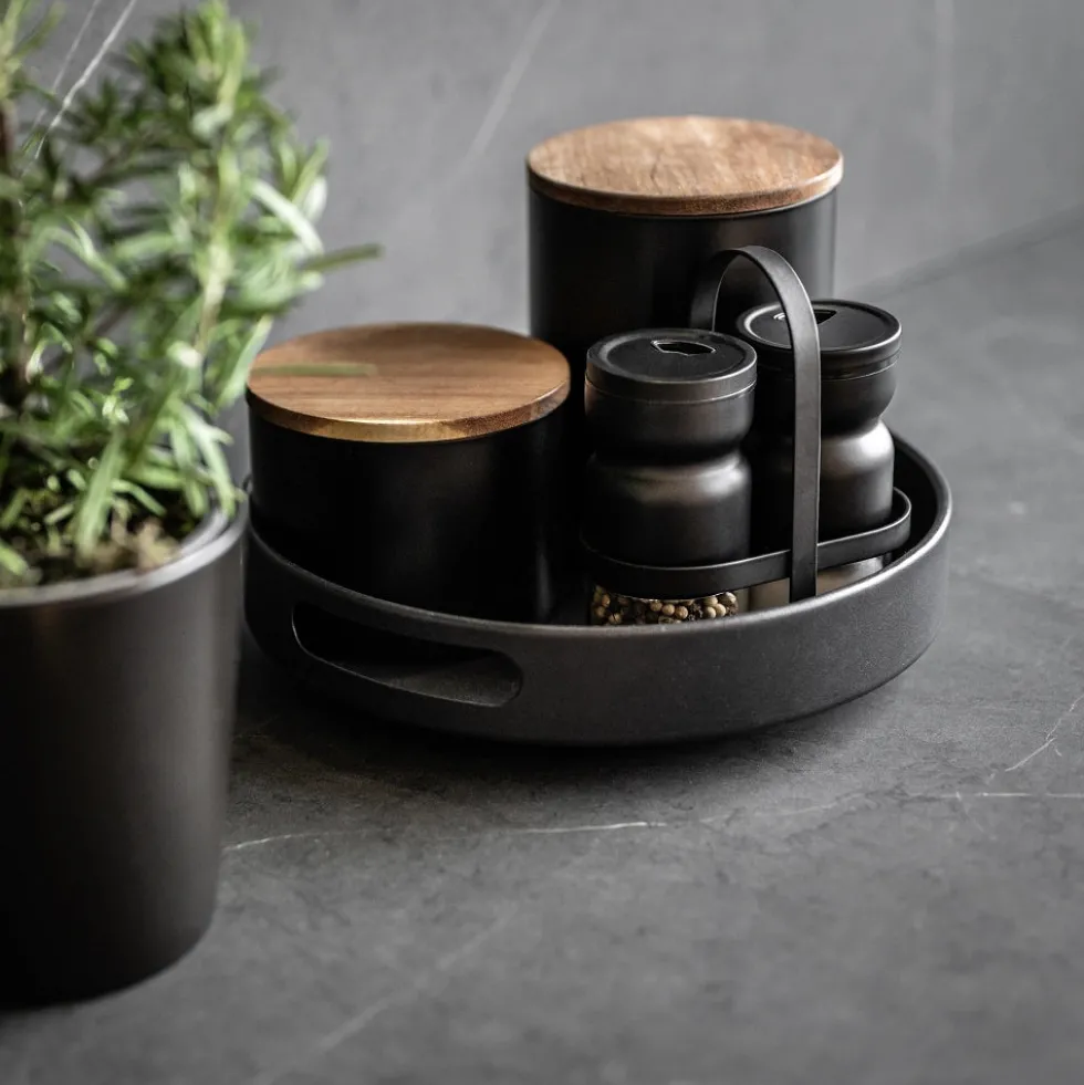Zwart draaiplateau met handvaten Wenko