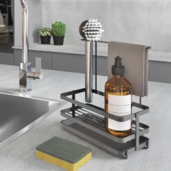 Zwarte gootsteen organizer Metaltex