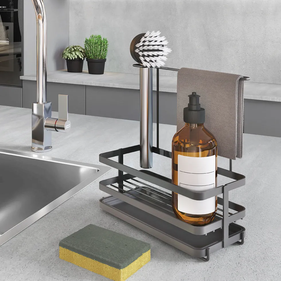 Zwarte gootsteen organizer Metaltex