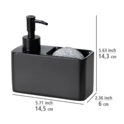 Zwarte zeepdispenser met sponshouder Wenko