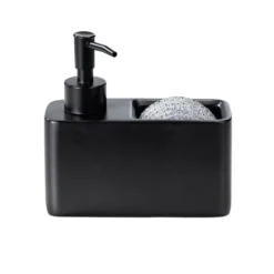 Zwarte zeepdispenser met sponshouder Wenko