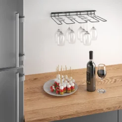 Zwart wijnglazenrek hangend Metaltex